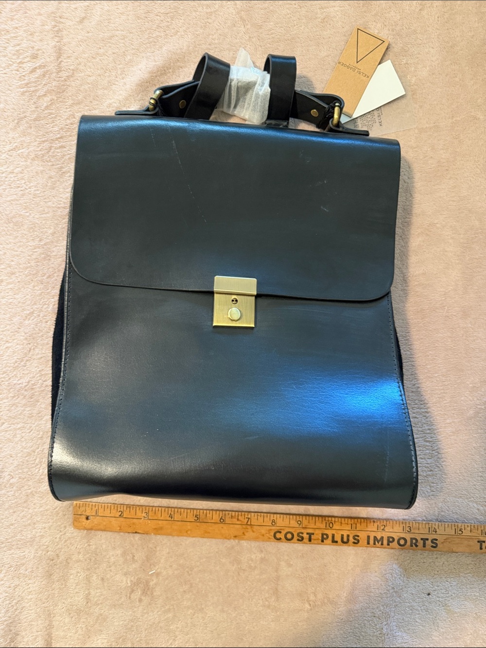 Kelsi Dagger Black Assembly Leather Backpack with Gold-Tone Lock